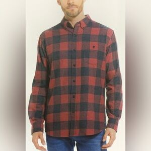 Weatherproof Vintage Mens MEDIUM M Flannel Button Down Shirt RED BLACK PLAID